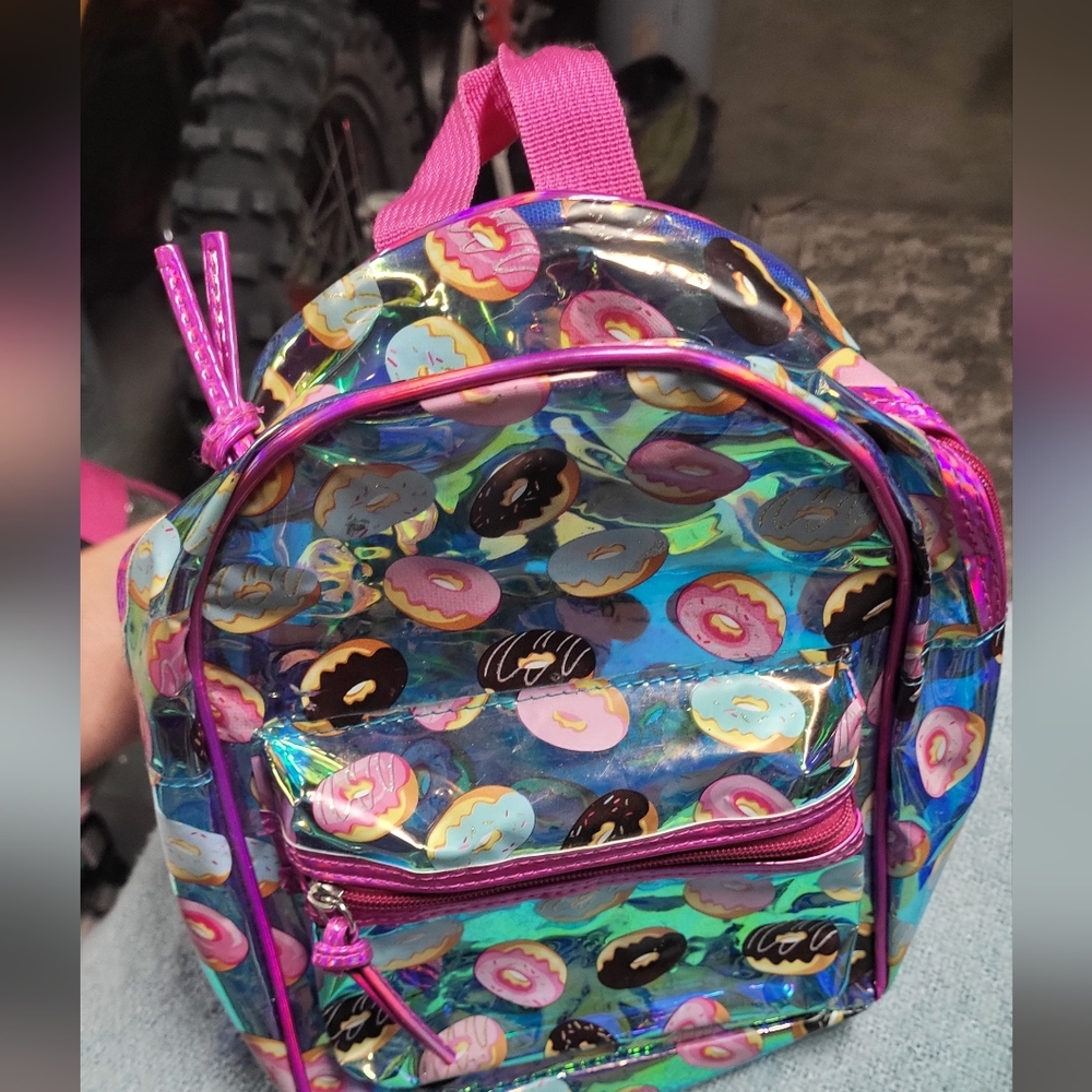 Clear donut and pink strap kids mini backpack